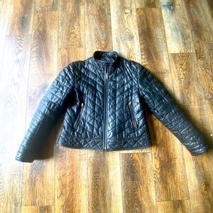VTG The Leather Company Women's Leather Diamond Quilted Black Biker Jacket L